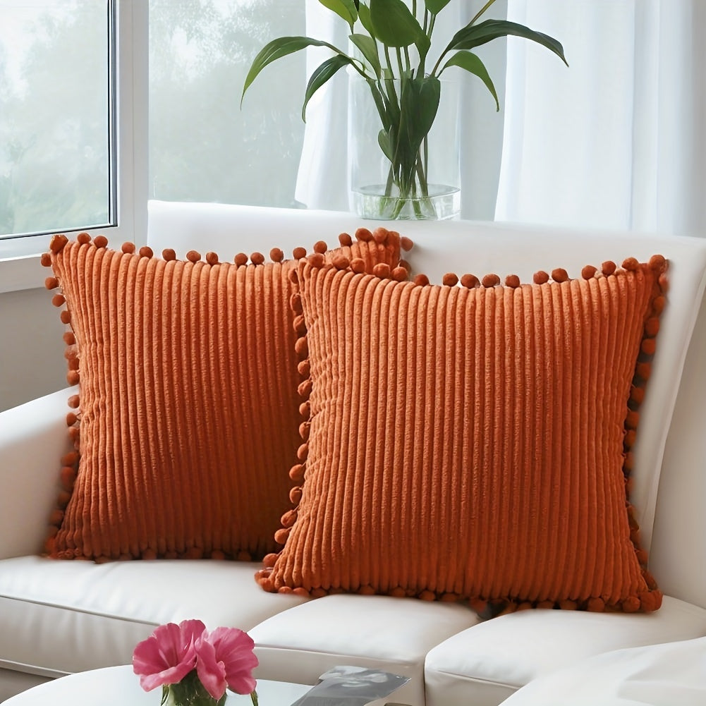 2 чехла для подушек из вельвета с меховыми шариками, идеально подходят для декора гостиной или спальни (подушки не включены).