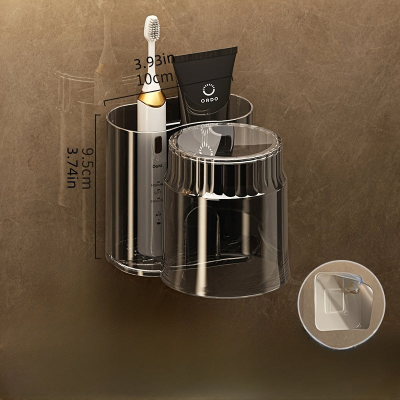Wall-Mounted Toothbrush Holder with Cup Bathroom Organizer Space-Saving Storage