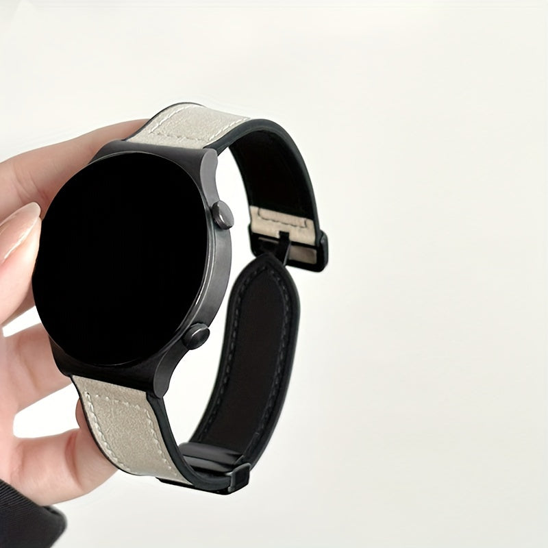 Synthetic Leather Smartwatch Band 20mm 22mm with Foldover Clasp Magnetic Buckle Compatible with Galaxy Watch Active 2 GTR GTS GT3 GT4