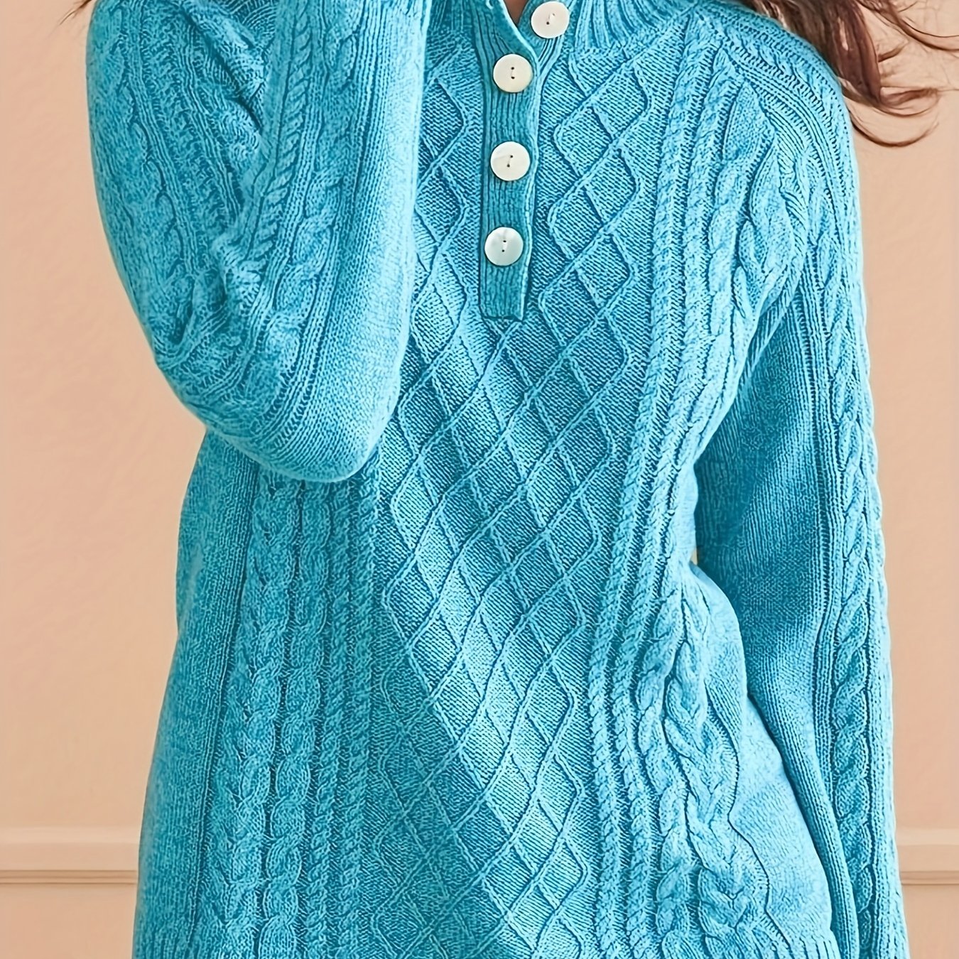 Women's Cozy Cable Knit Sweater Long Sleeve Round Neck Pullover