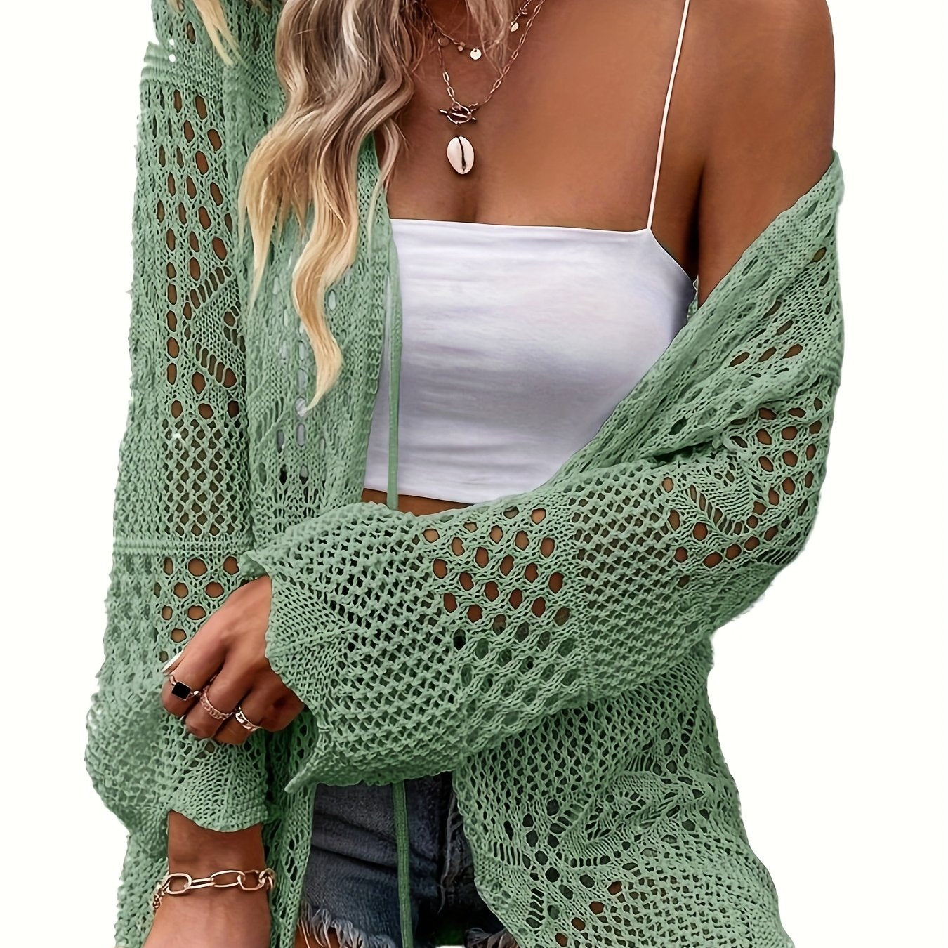 Женский прозрачный кимоно-кардиган с длинными рукавами, пляжный накидка с завязками спереди