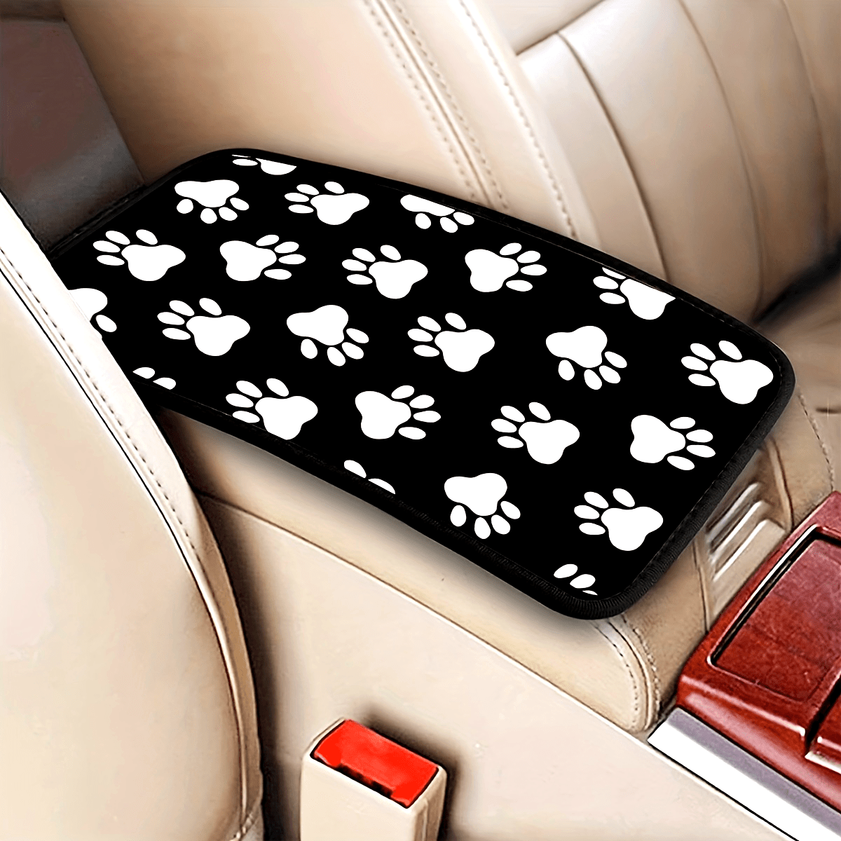 Colorful Dog Paw Print Car Armrest Cover Universal Fit Seat Box Protector