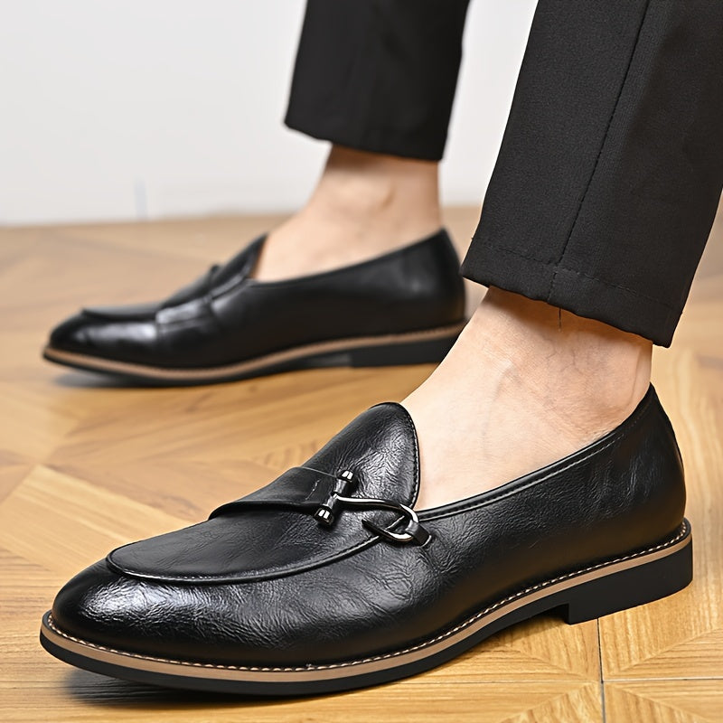 Men's Black Slip-On Loafers with Breathable Rubber Sole for Business Casual and Street Style