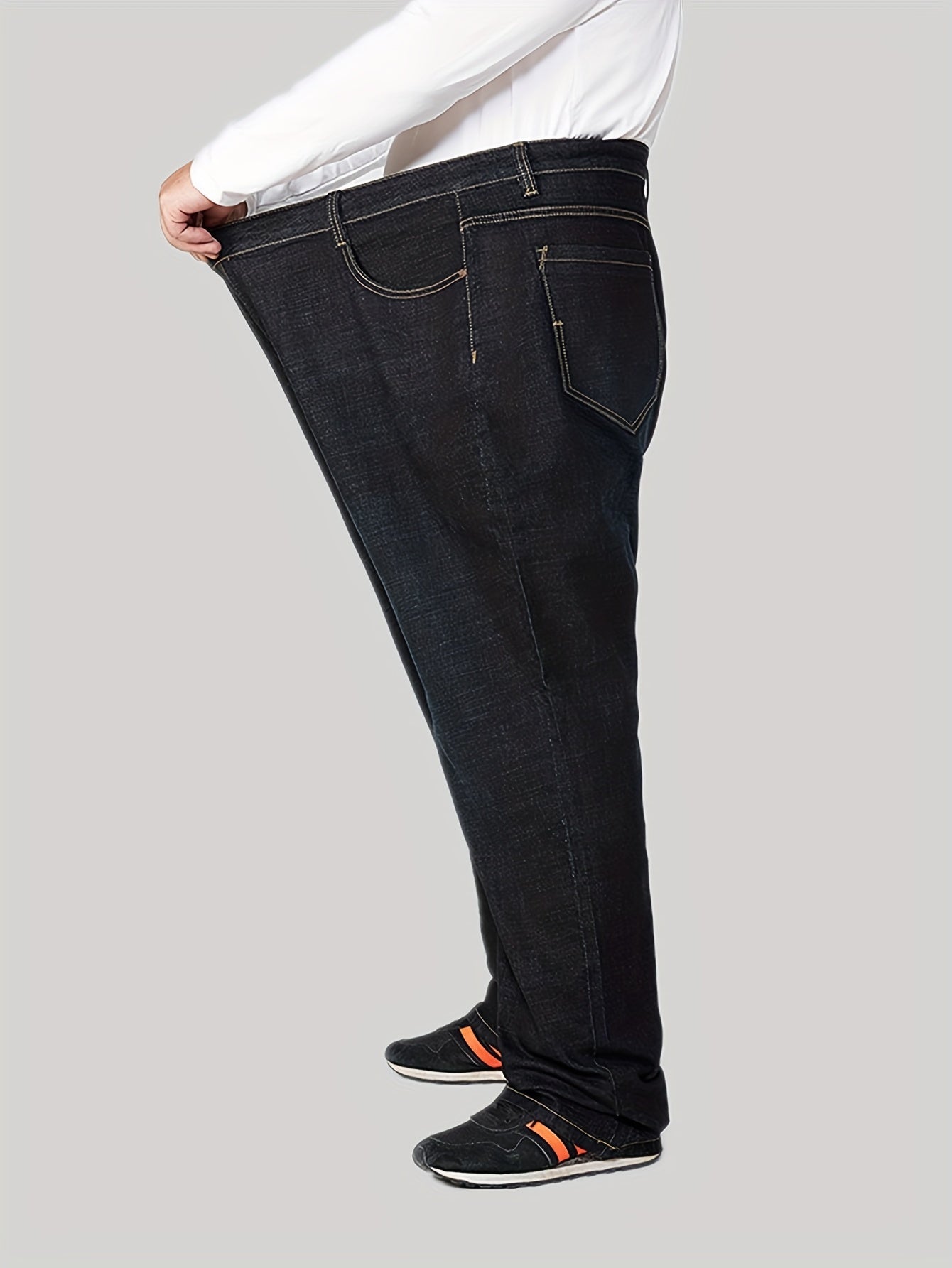 Plus Size Black Stretch Denim Jeans for Men Loose Fit Straight Leg All-Season