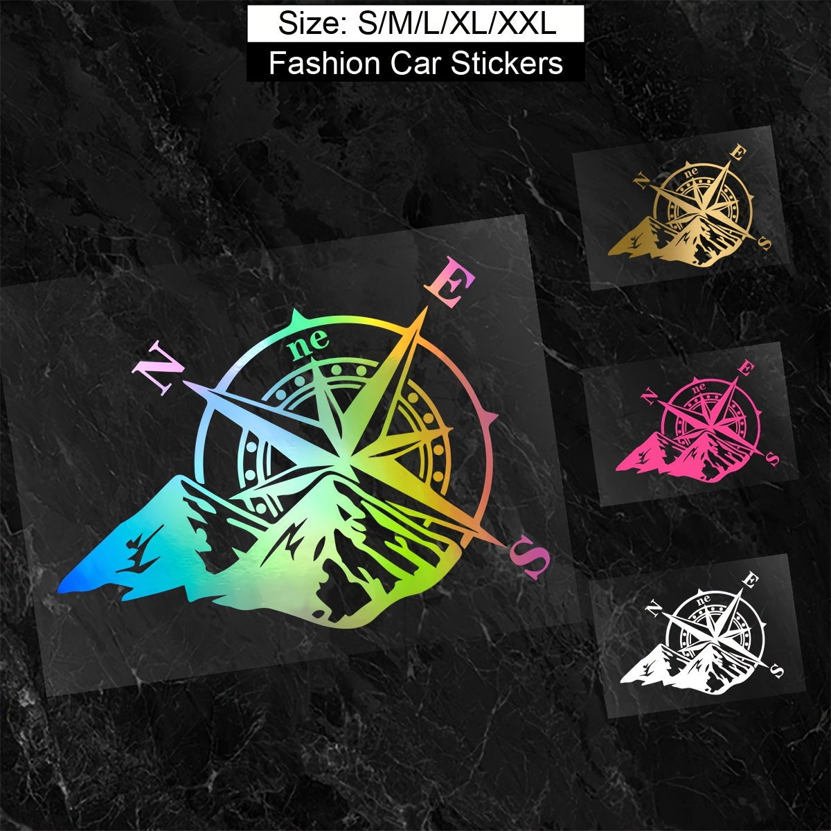 Calcomanías para vehículos de aventura, brújula reflectante, pegatinas de montaña, vinilo