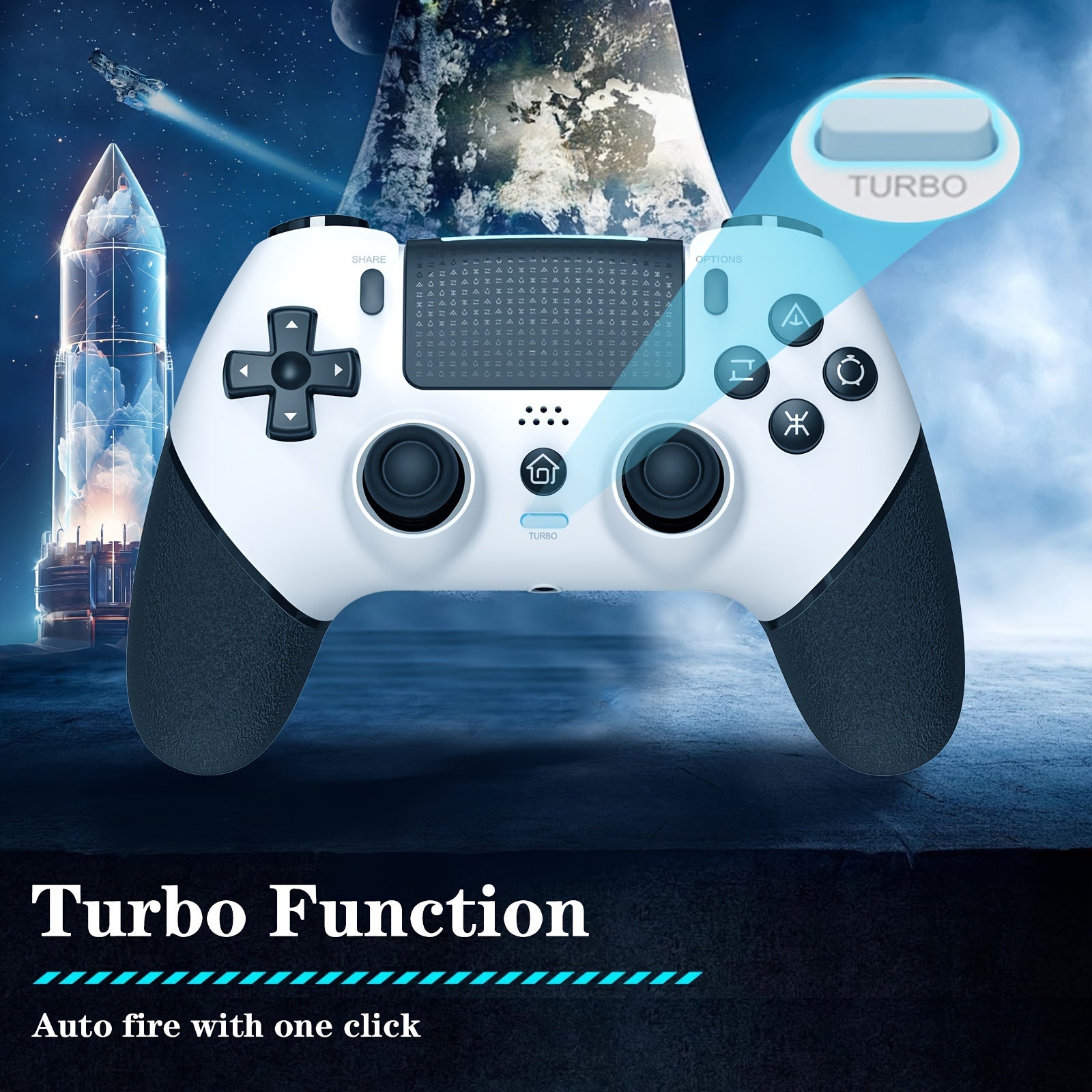Wireless PS4 Controller with Hall Effect Joysticks 6-Axis Motion Sensor Turbo Function