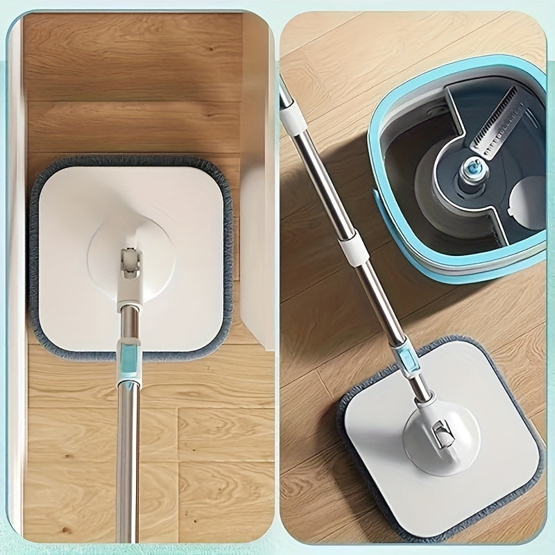 Spin Mop and Bucket Set with Microfiber Pads for Wood Tile Marble Floors