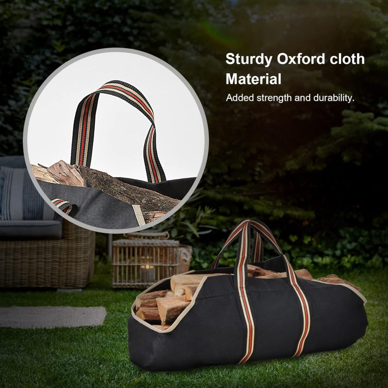 Sturdy Firewood Carry Bag Log Carrier with Handles Black Outdoor Use