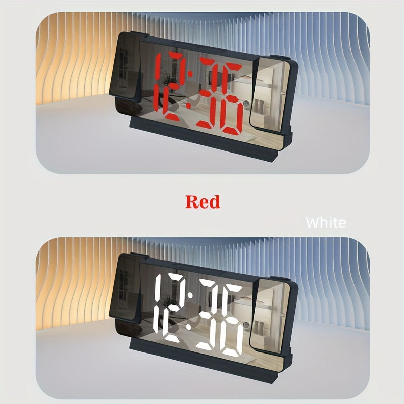 Dual Projection LED Alarm Clock with Mirror and Temperature Display USB Powered Modern Digital Clock