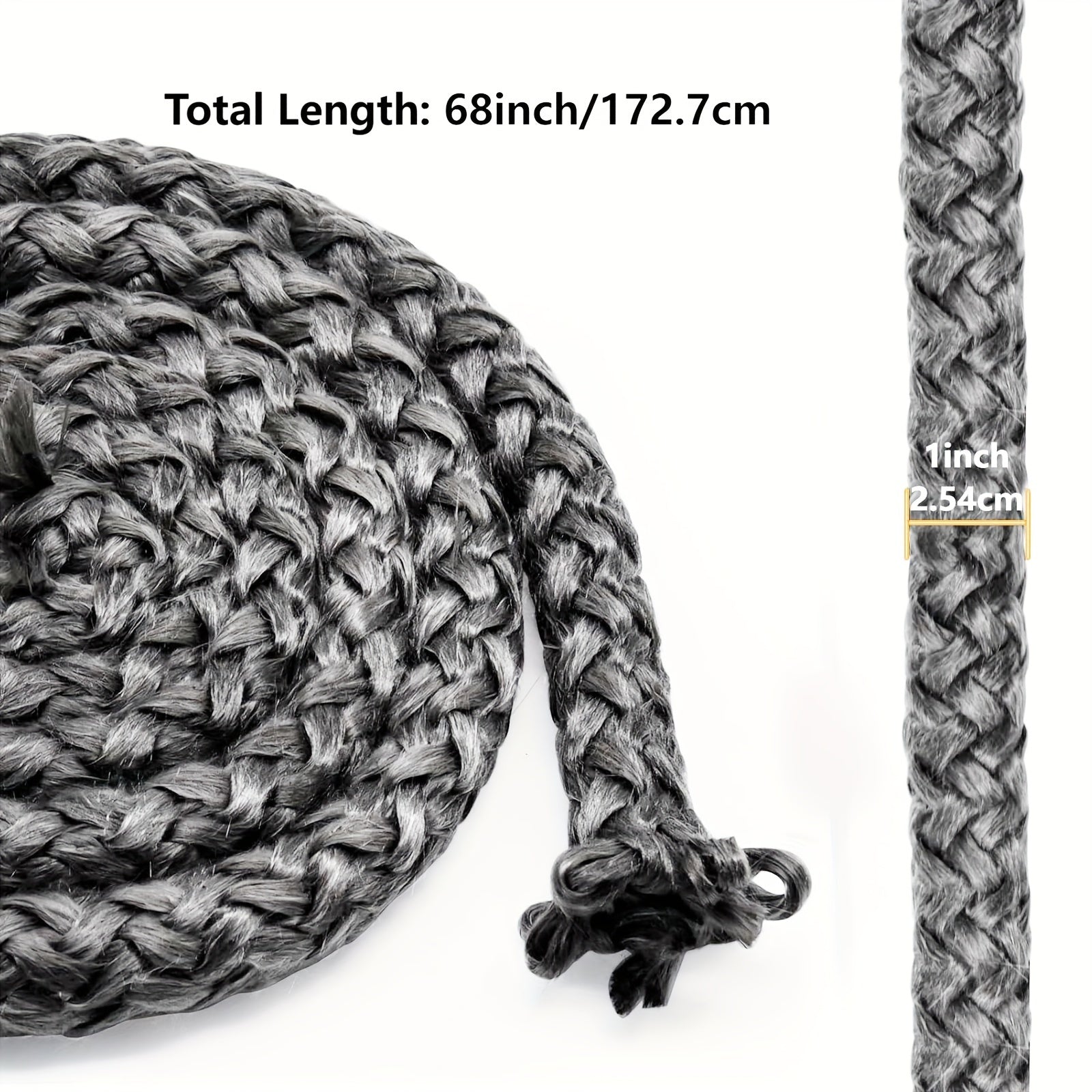 High-Temperature Graphite-Coated Fiberglass Stove Door Seal Rope 2.54cm x 172.72cm