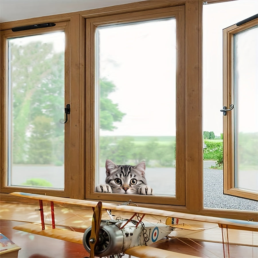 Cartoon Cat Window Decal, Easy Stick-On, 1mm Thick Paper Film for Glass Doors