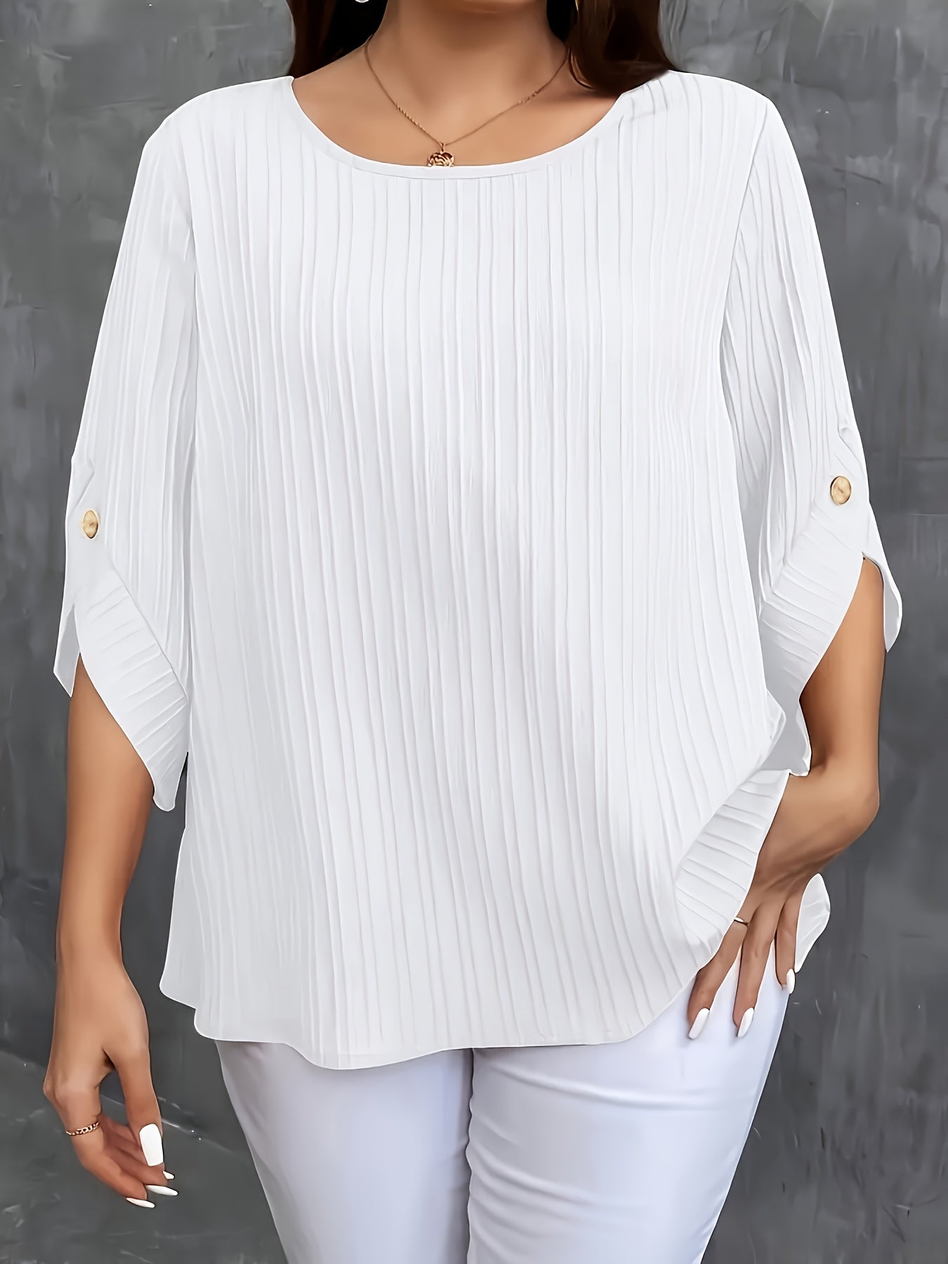 Plus o'lcham ayollar uchun ribbed crew neck T-shirt qisqa sleeve to'liq rang yengil