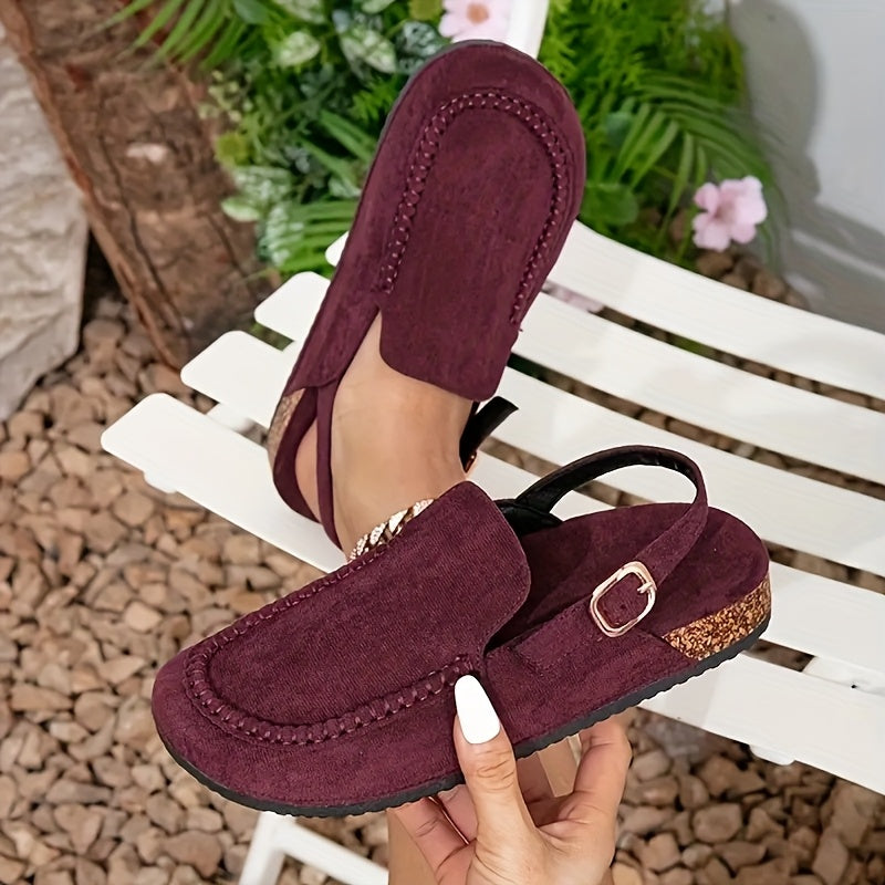 Women Slip-On Adjustable Sandals Beige Flannel Non-Slip Loafers Indoor Outdoor