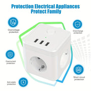 6-in-1 Power Strip Cube Outlet with 3 USB Ports Surge Protection 2500W for Home Office Travel