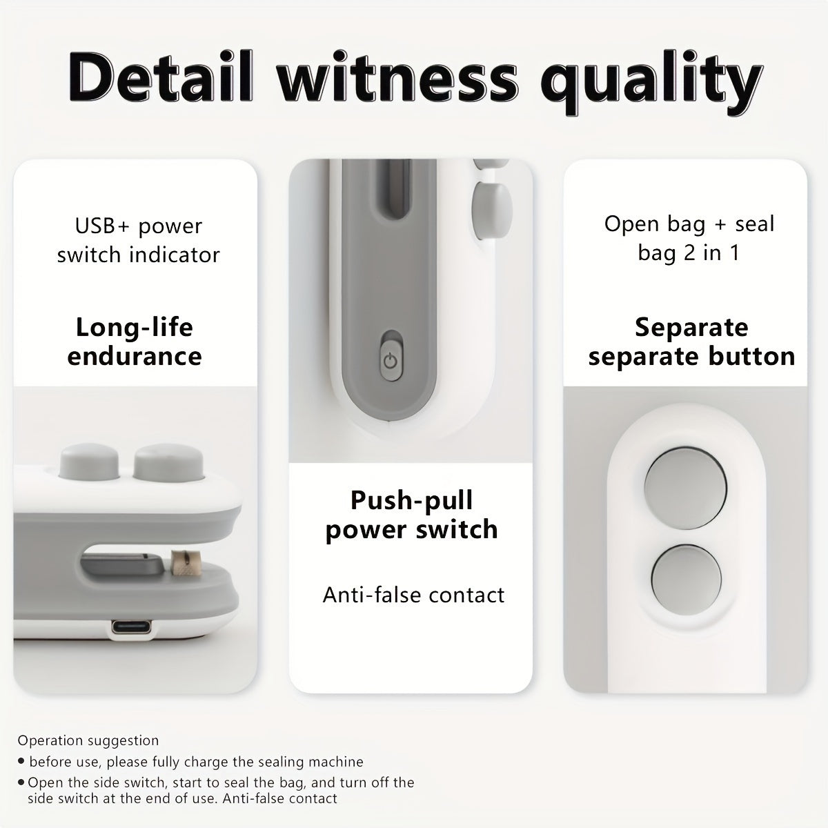 Ручной запайщик пакетов с магнитным замком, заряжаемым через USB, литиевой батареей емкостью 150 мАч, компактный и безопасный для домашнего использования для запечатывания пакетов с закусками