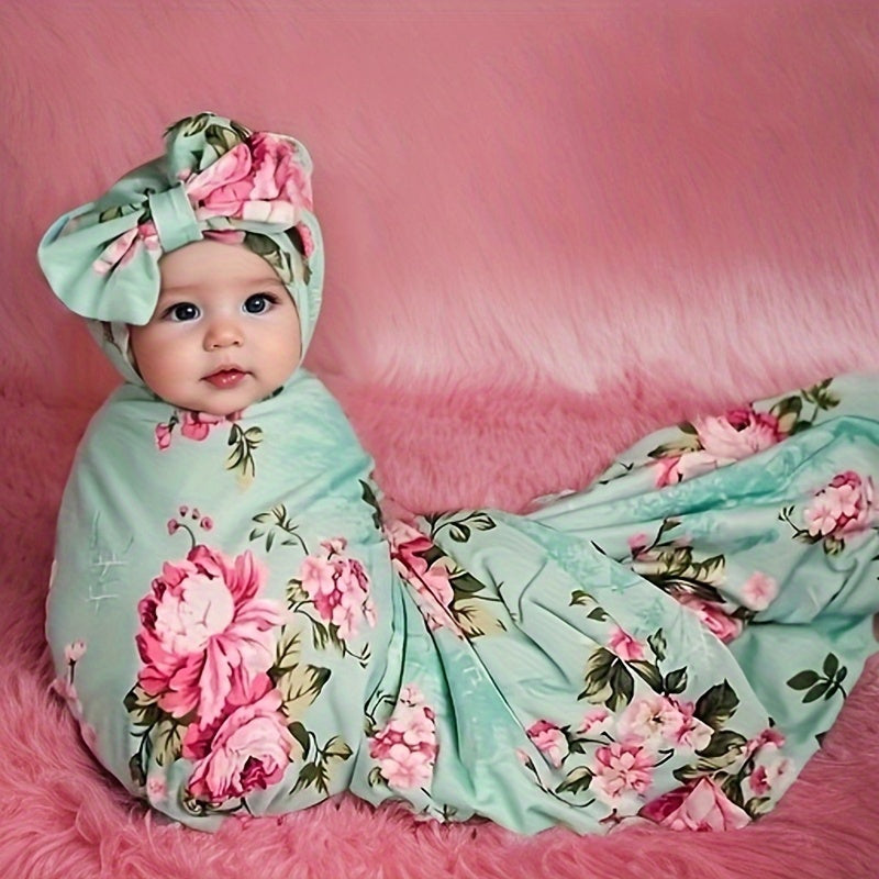 Juego de 2 diademas con estampado floral y mantas acogedoras para el hogar y viajes