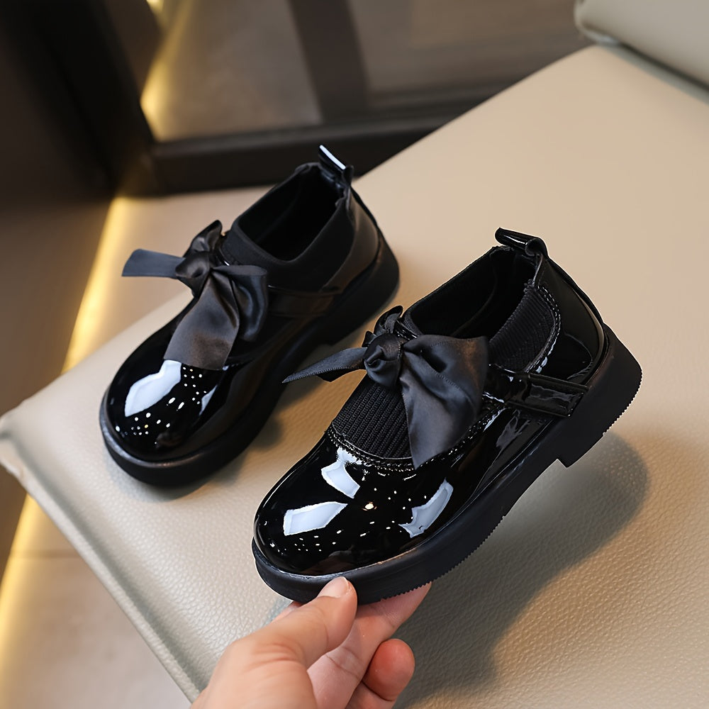 Girls Loafers with Bowknot, Lightweight PU Upper, Rubber Sole for Spring and Fall