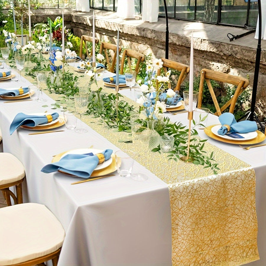 Gold Foil Polyester Mesh Table Runner for Parties Weddings Holidays
