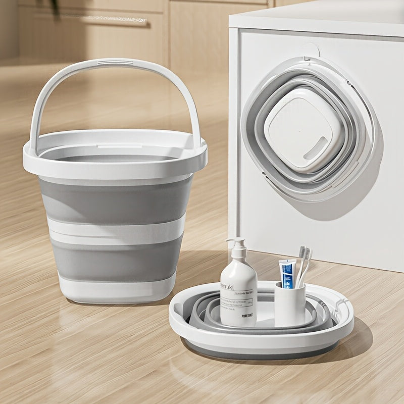 Foldable Plastic Bucket with Handle for Car Wash Camping Fishing and Home Use Creamy White and Grey