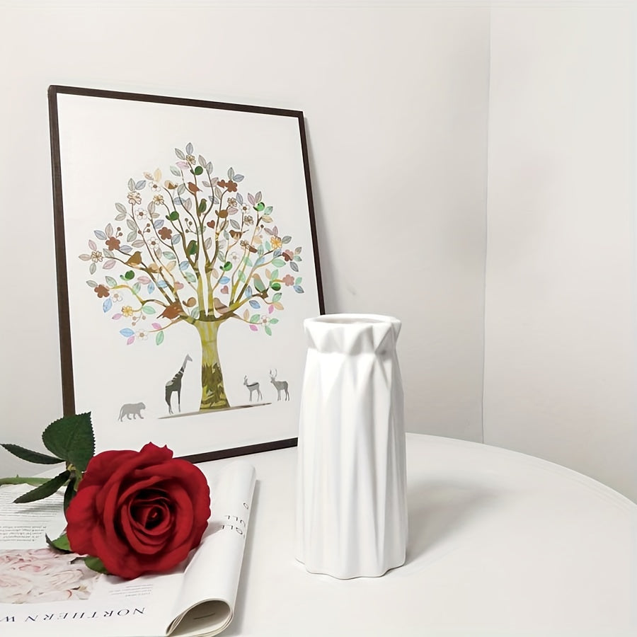 Nordic-Style Plastic Vase with Ceramic Look for Home Decor and Dining