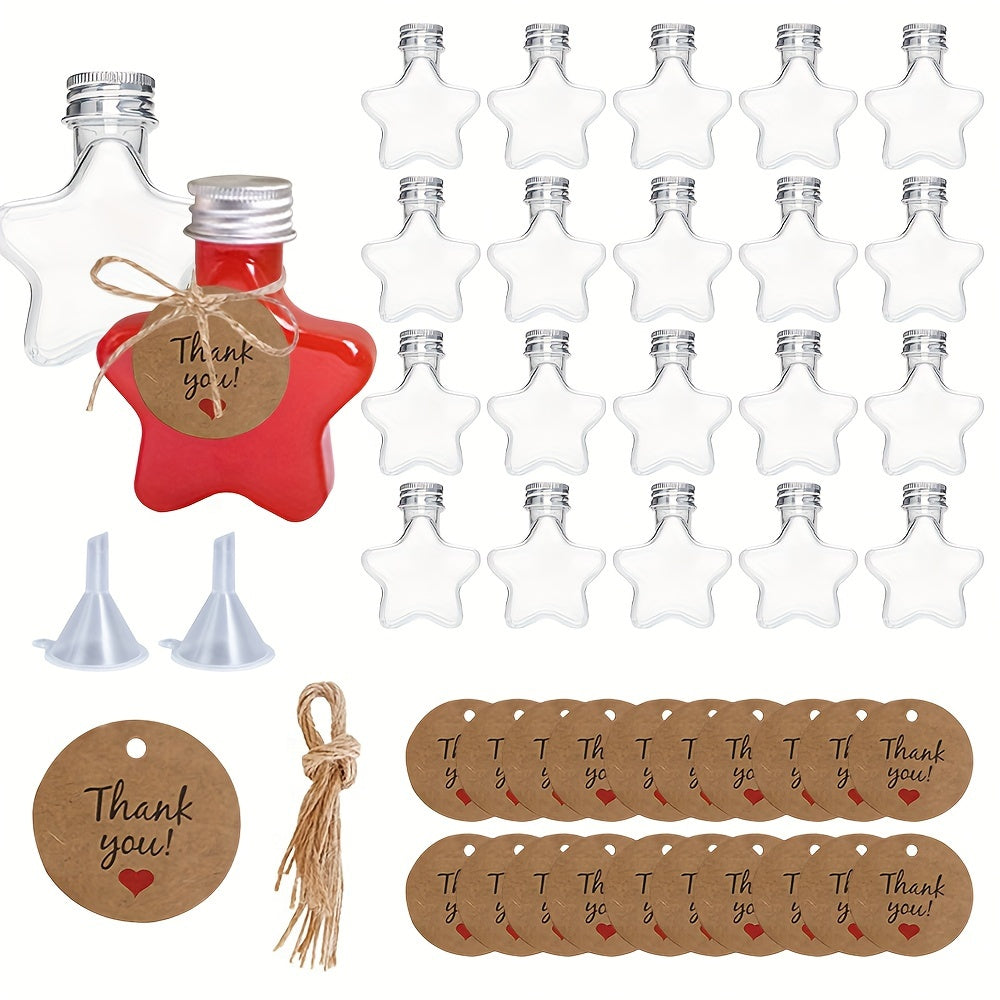 Set of 10/20/30 Star-Shaped Mini Wine Bottles with Funnels and Labels for Parties and Events