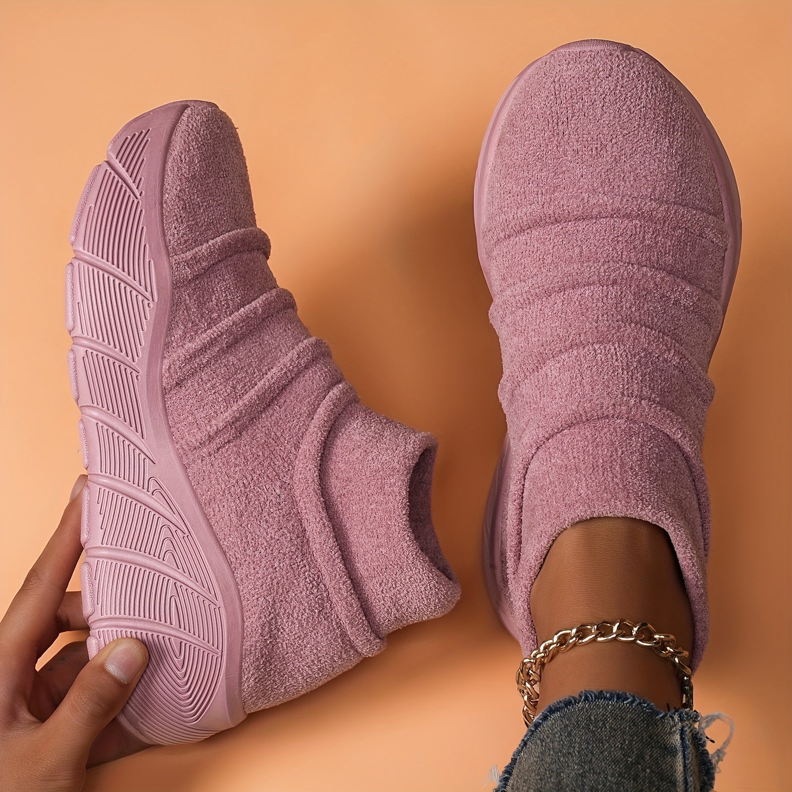 Women's Winter High Top Sneakers Slip-On Fabric Ankle Boots Solid Color