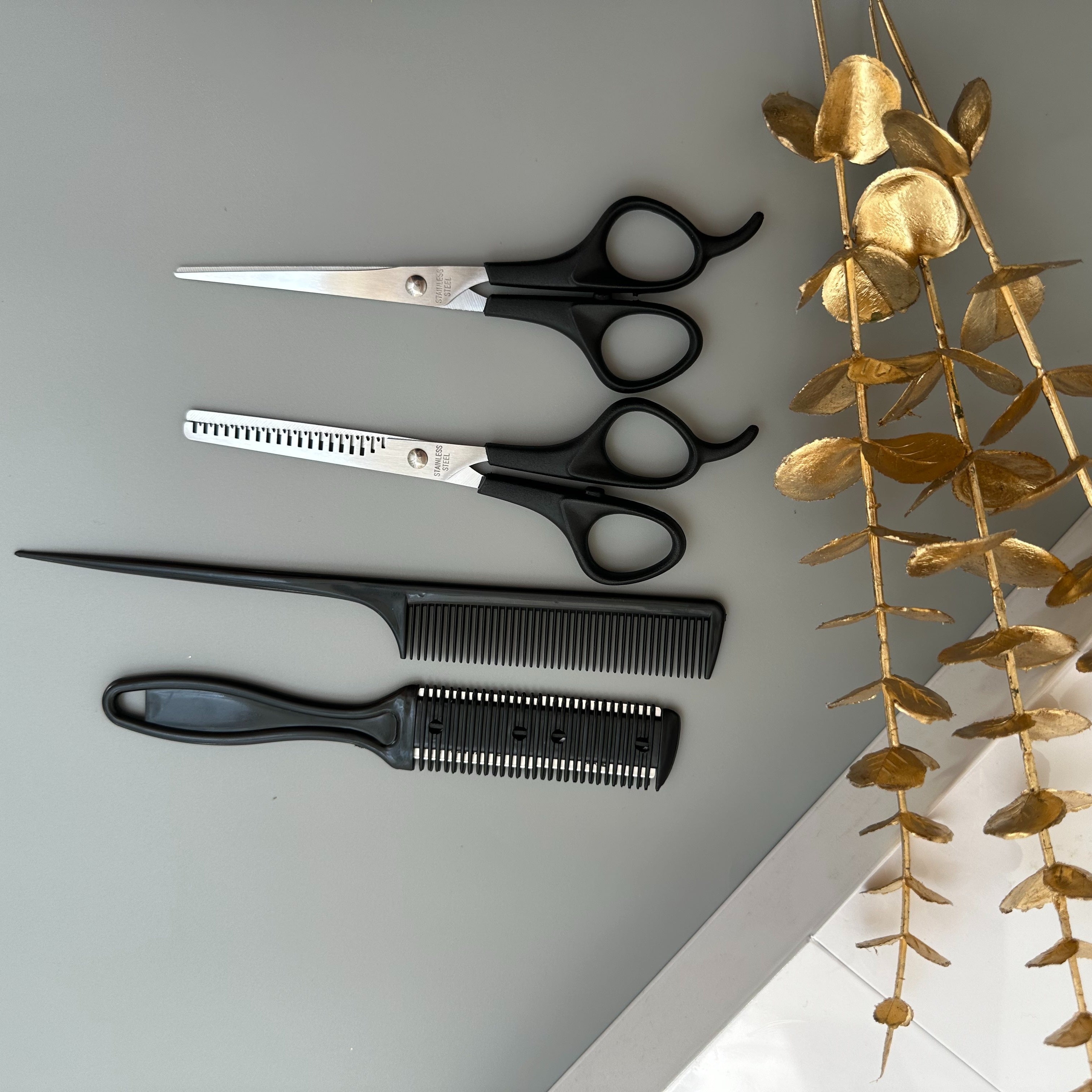 Set de herramientas profesionales para peinado de cabello para adultos unisex con tijeras, peine y tijeras de entresacar