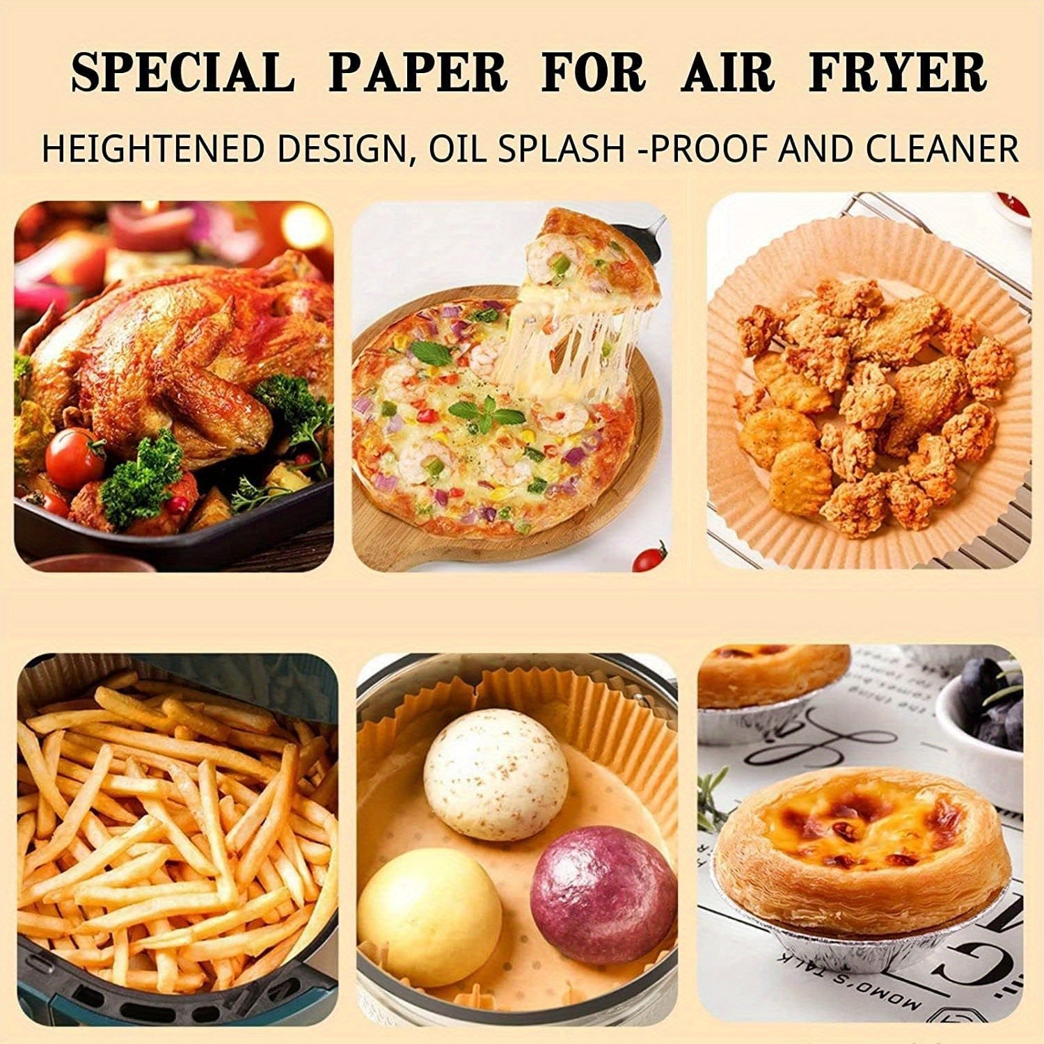 Disposable Air Fryer Liners 100pcs Water-resistant Parchment Paper for Air Fryer Outdoor Cooking Kitchen Accessories