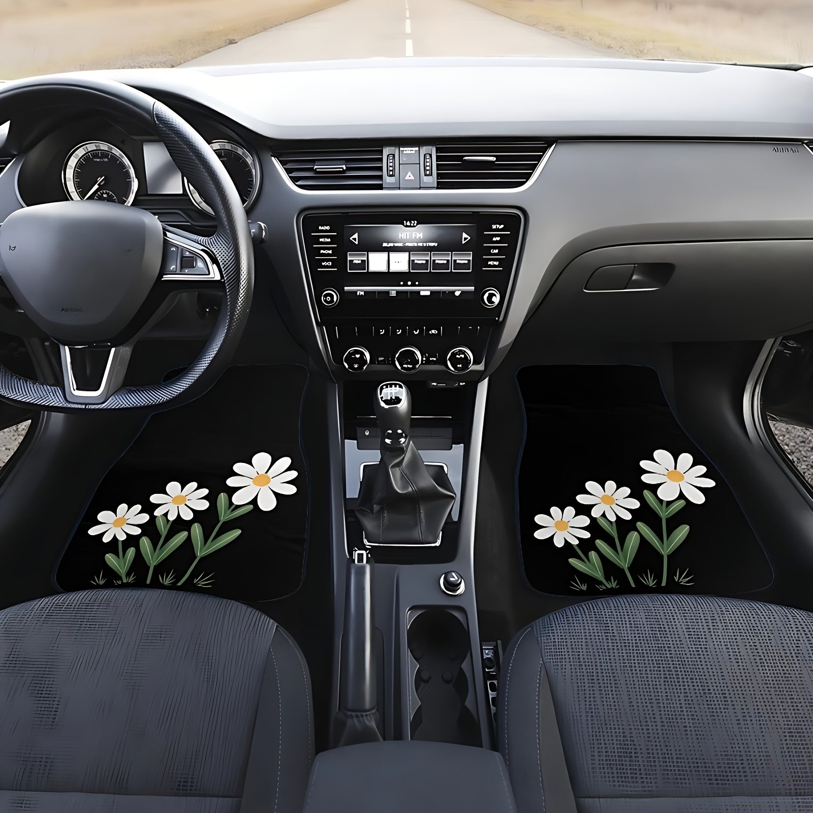Oq Daisy bosma avtomobil pol mato to'plami sedan va SUV uchun, sirpanmaydigan, bardoshli