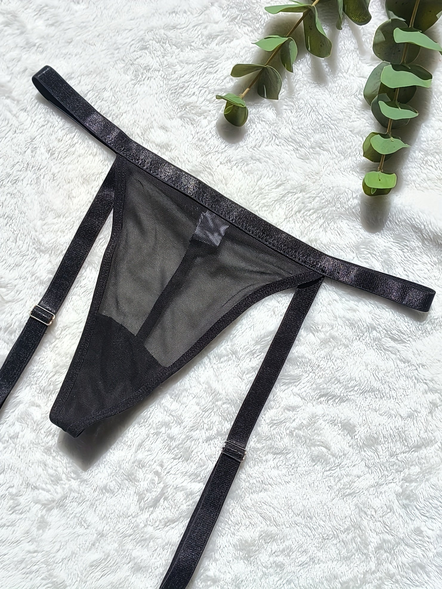 Women’s Monochrome Thongs with Garter Belt Sexy Lingerie