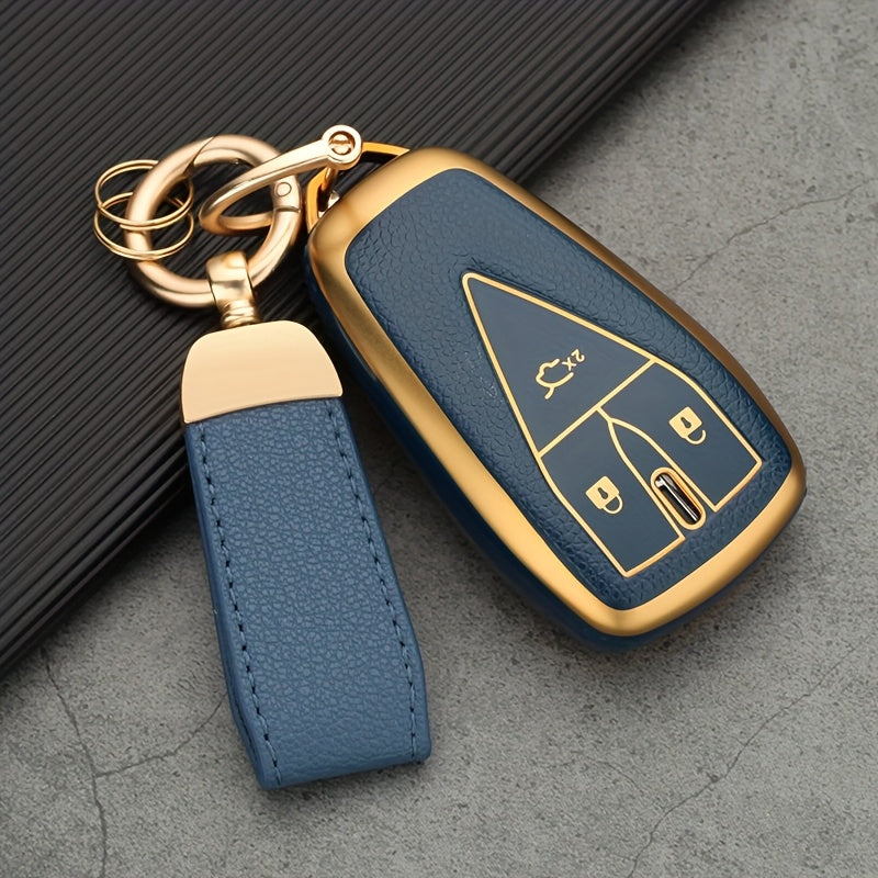 Durable TPU Key Shell for Smart Car Key 3-Button Blue and Gold Pattern