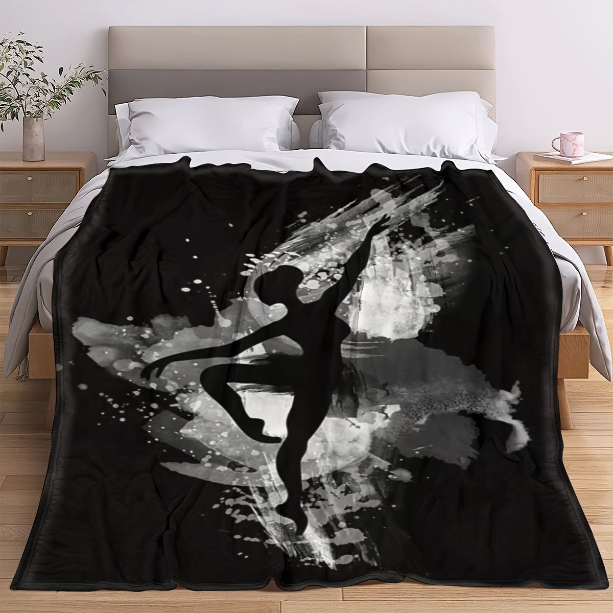 Contemporary Ballet Dancer Print Throw Blanket Knitted Polyester Flannel for Bed Sofa Living Room Decor