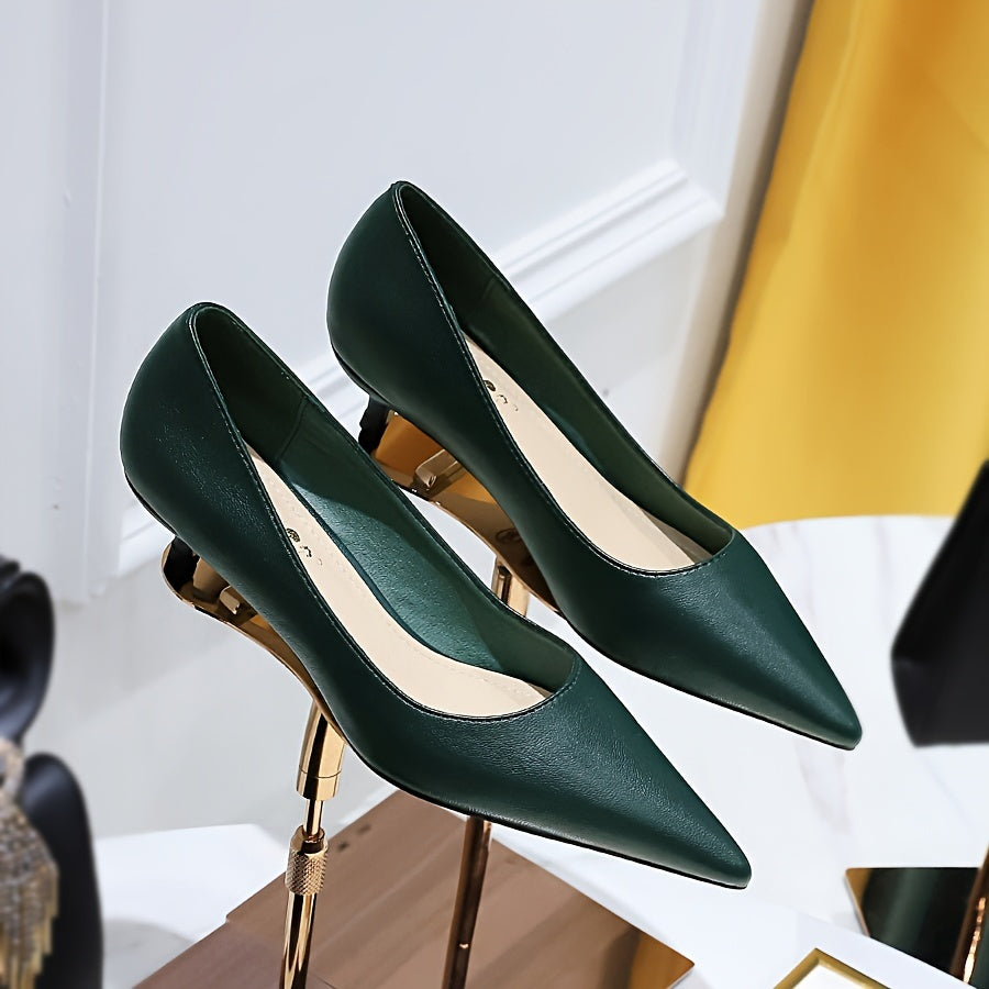 Women's Kitten Heel Pumps Pointed Toe Slip-On Dress Shoes Faux Leather All-Season