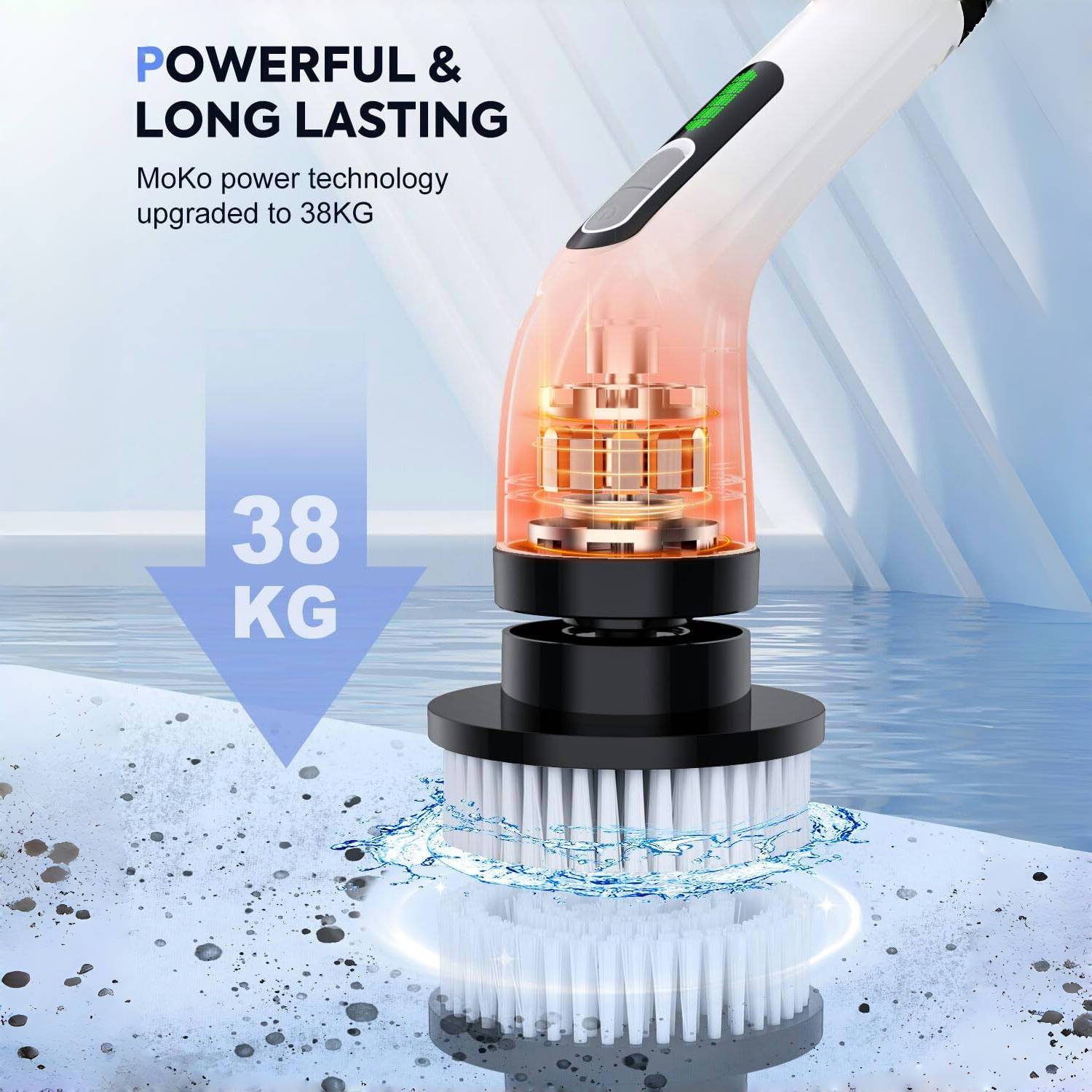 10 ta cho'tka bilan simsiz elektr spin scrubber, ikki tezlik, qayta zaryadlanadigan batareya, hammom plitkasi va avtomobil tozalash uchun