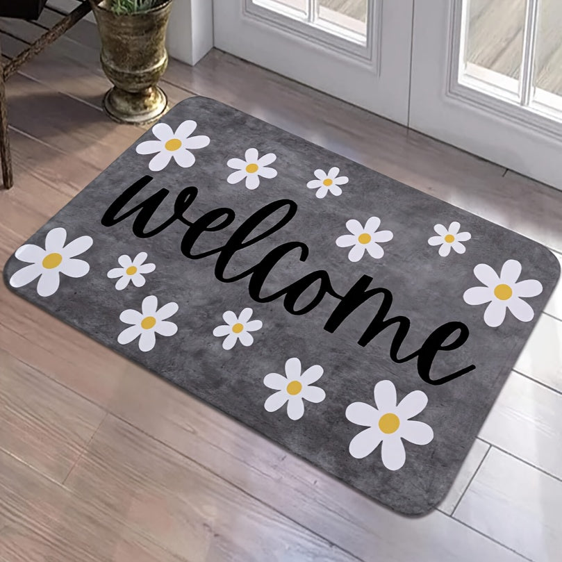 Daisy Pattern Welcome Mat Non-Slip Soft Rug for Bedroom Living Room 1cm Thick