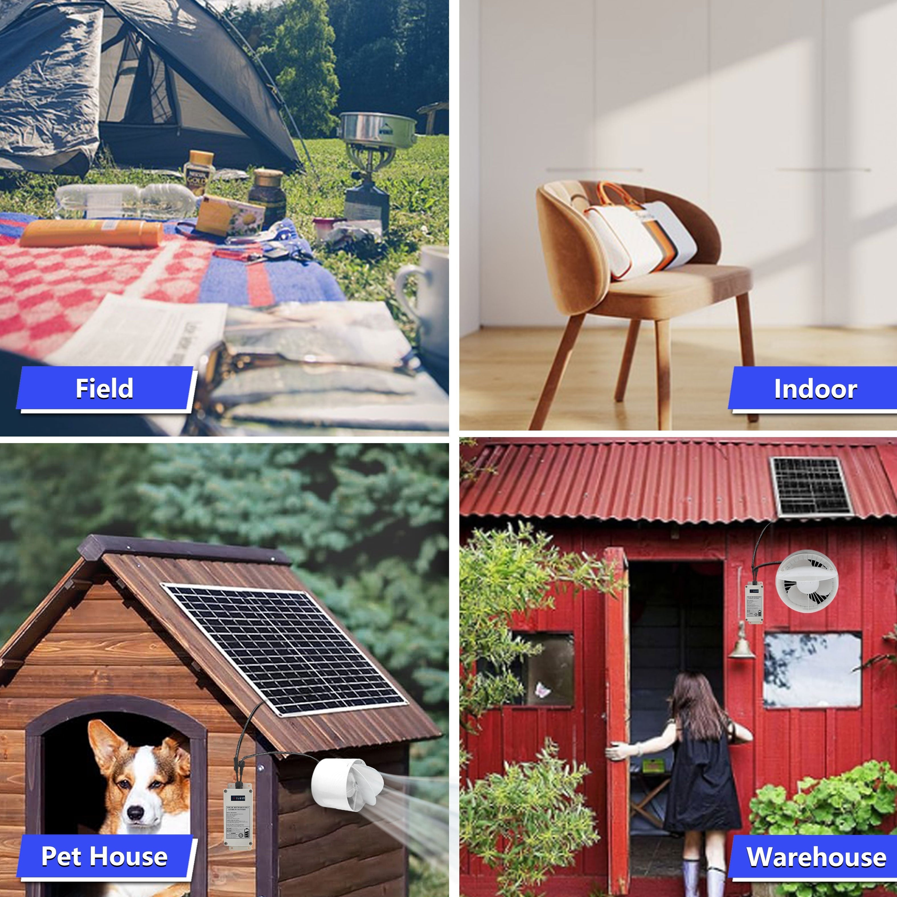 25W Solar-Powered Exhaust Fan with 4000mAh Battery for Greenhouses Sheds Chicken Coops Pet Houses