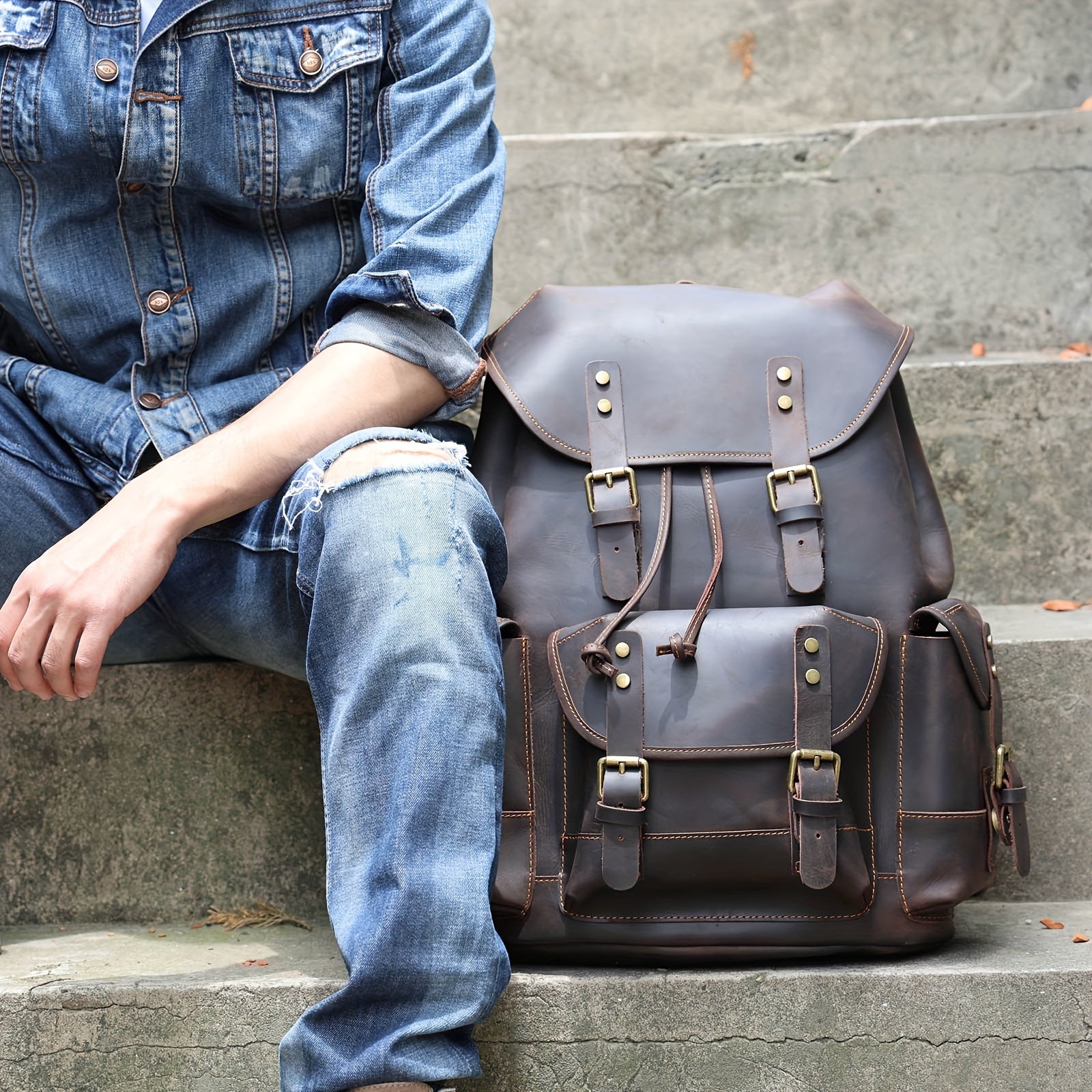 Vintage charm bilan erkaklar uchun charm sumka, retro uslubdagi noutbuk sumkasi, sozlanadigan kamarlar bilan