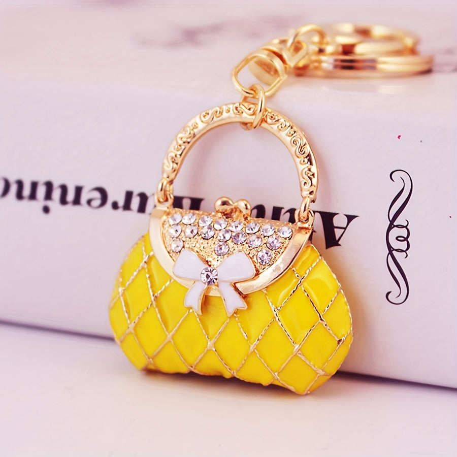 Sleek Rhinestone Bow Kalit zanjiri - Qotishma materialidan tayyorlangan, ayollar sumkalari va avtomobil kalitlari uchun Lobster Clasp Charm bilan - U uchun ideal sovg'a