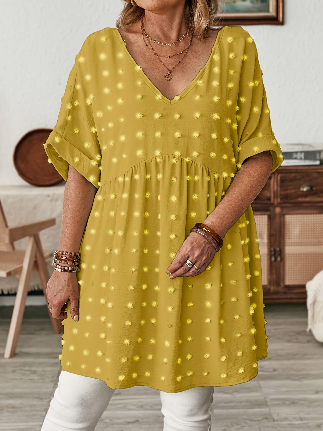 Plus Size Women's V-Neck Batwing Sleeve Blouse Breezy Lightweight Top