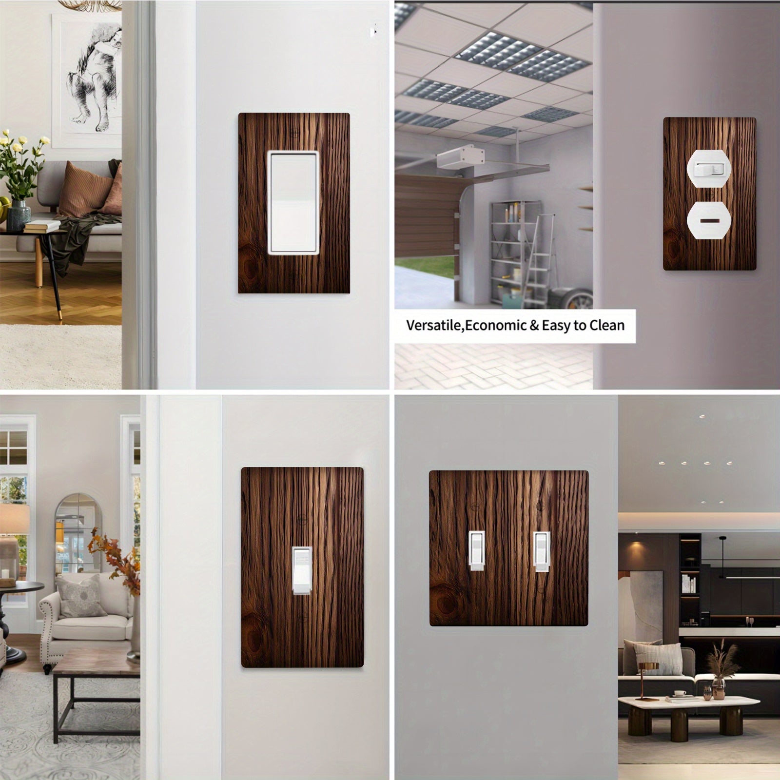 Wood Grain Wall Plate Cover for Light Switches 1-Gang or 2-Gang No Power Needed