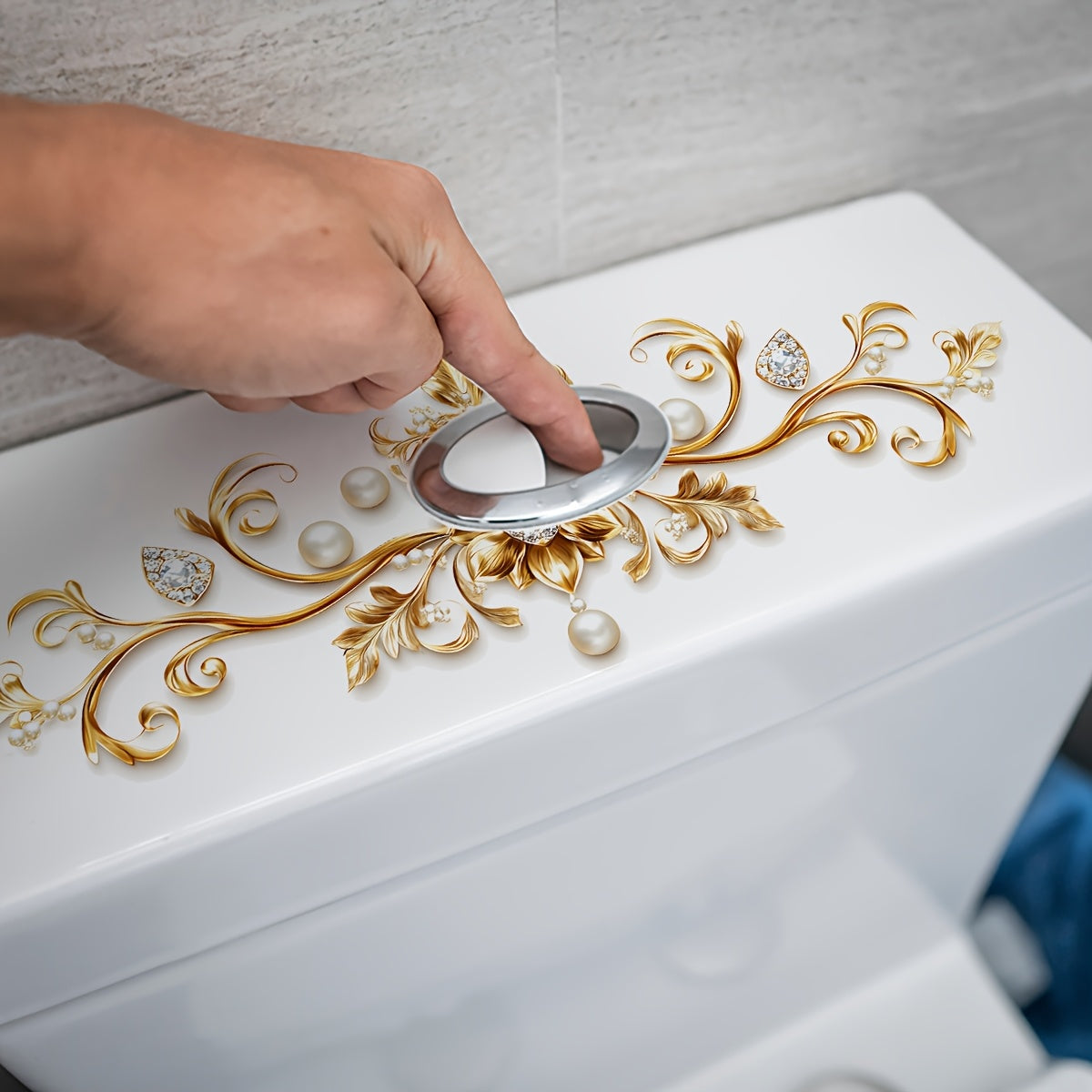 Vintage Floral Bathroom Decal Self-Adhesive PVC Ceramic Surface Reusable Home Decor