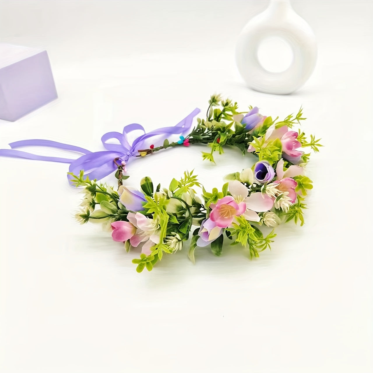 Floral Garland Crown Hair Wreath Headband for Wedding and Party