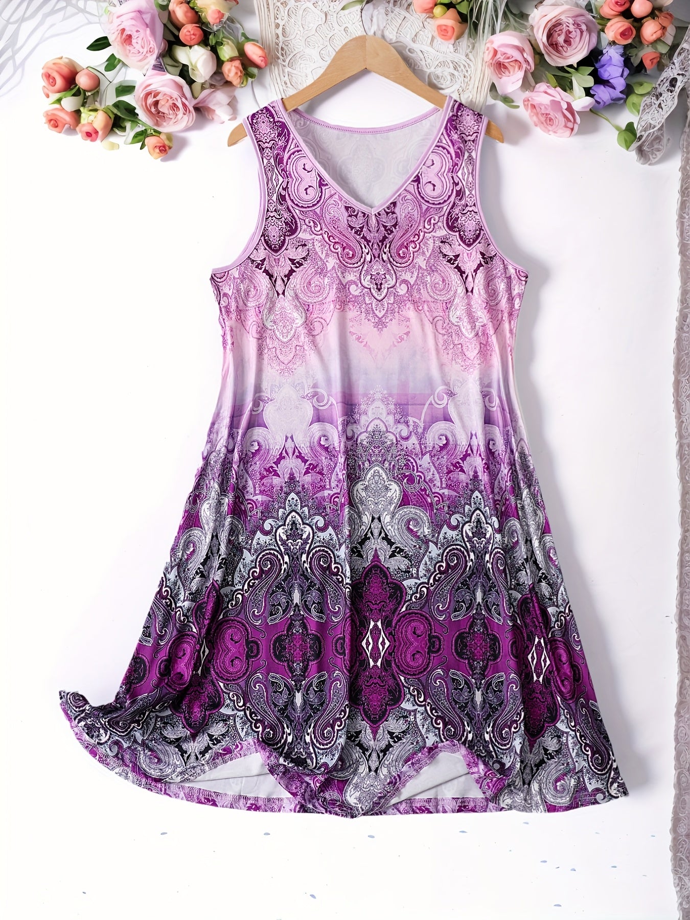 Women's Large Size V-Neck Vest and Sleep Skirt Two-Piece Set