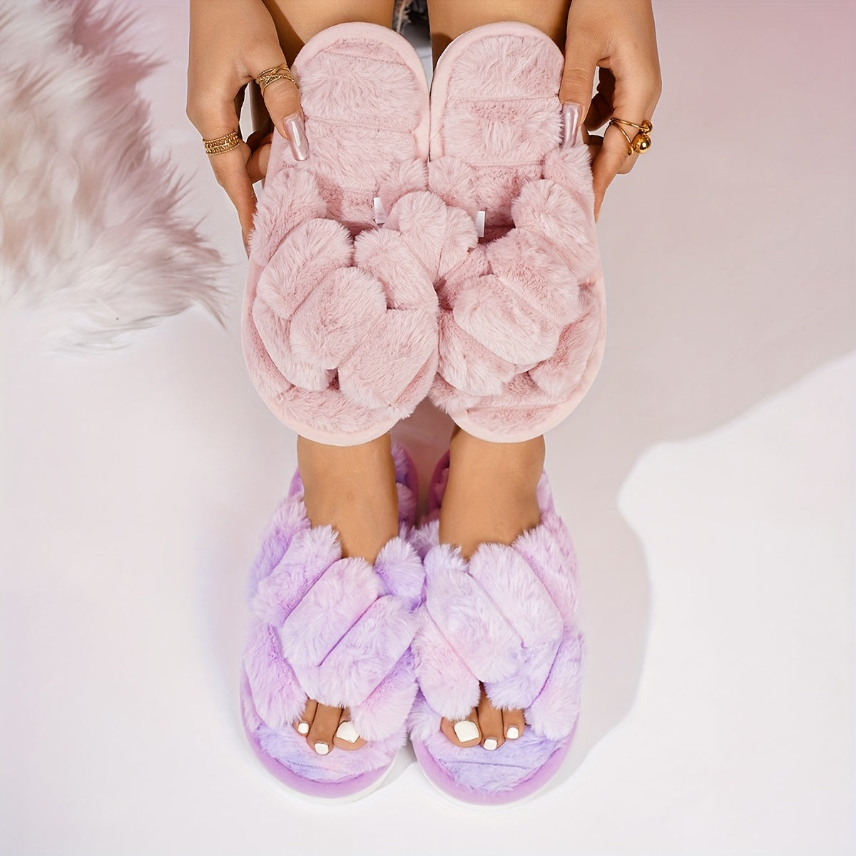 Women's Plush Slippers Indoor Outdoor Non-Slip Wear-Resistant Comfortable Shoes