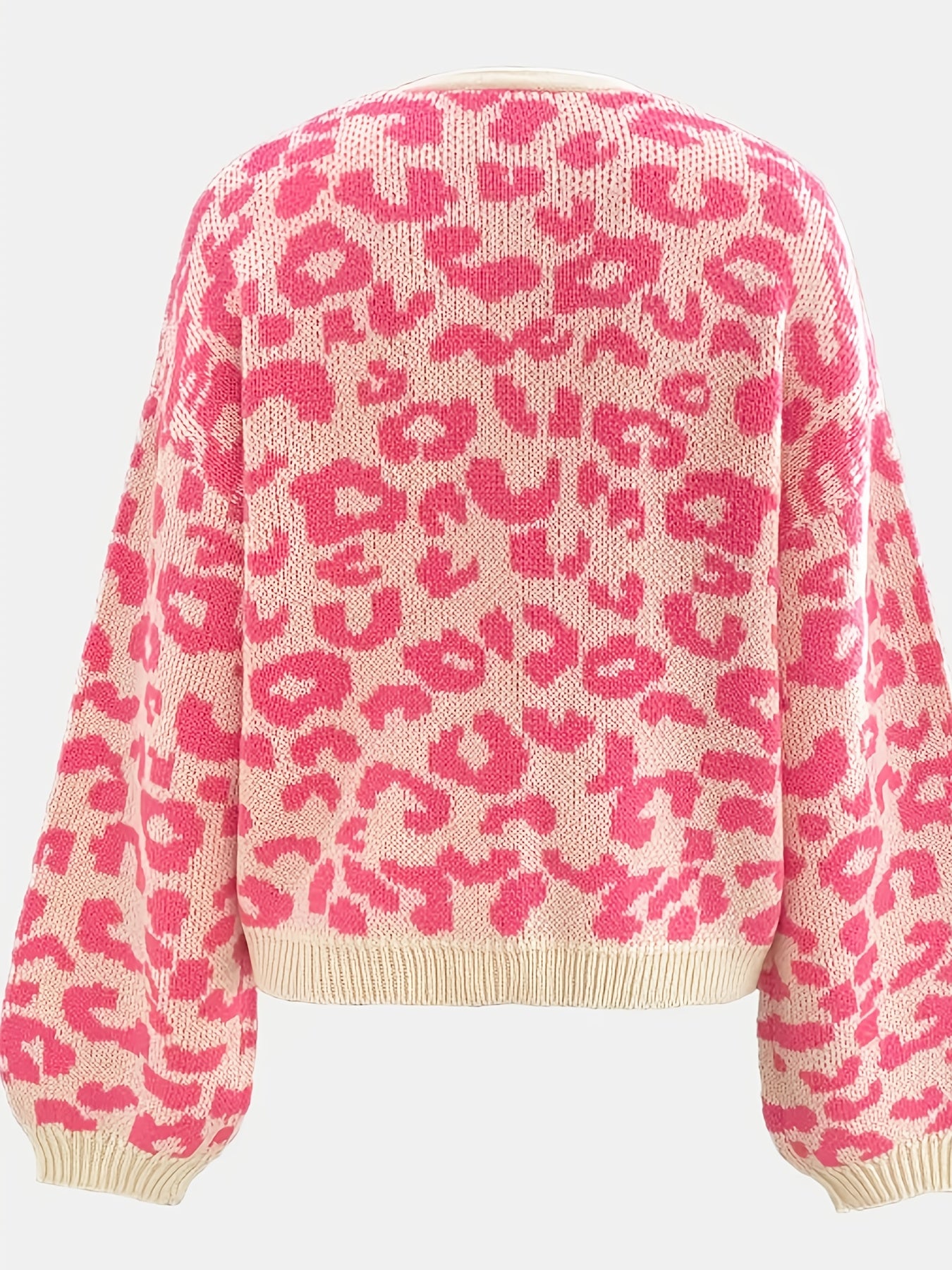 Plus Size Women's Fleece Cardigan Leopard Print Floral Open Front Sweater