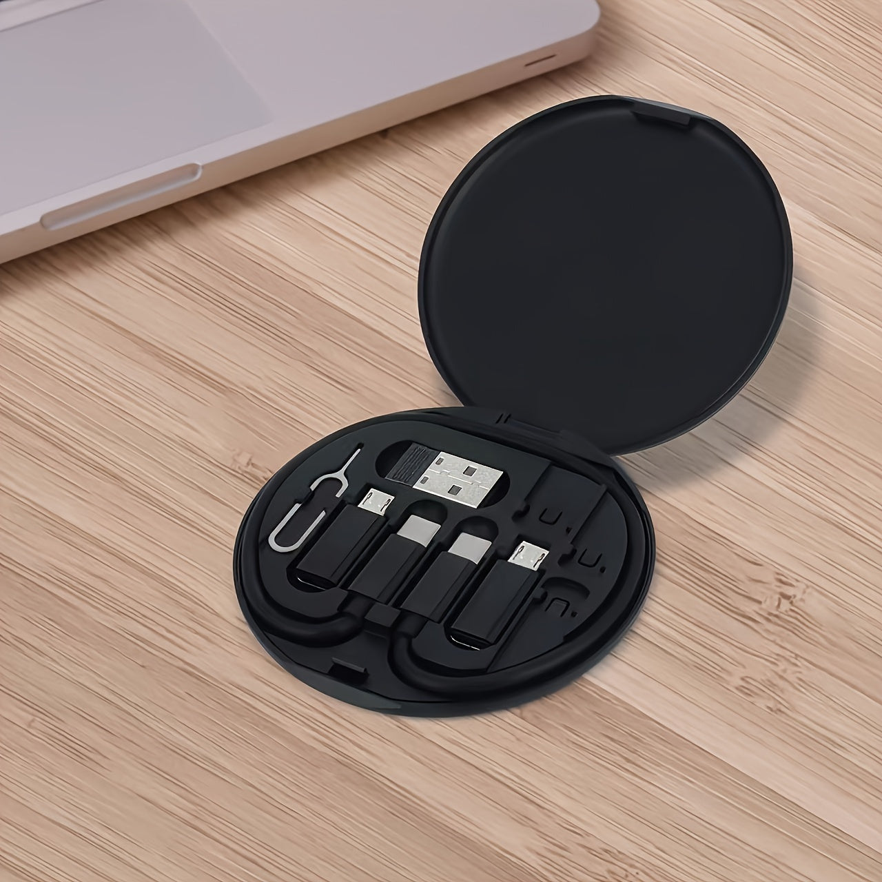 Multi-USB Charging Kit with Converters Data Transfer Card Storage Phone Holder White Oval