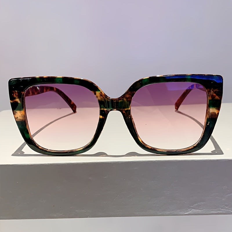 Color Block Square Glasses for Women with Cat Eye Shape Anti-Glare Lenses for Beach Vacation