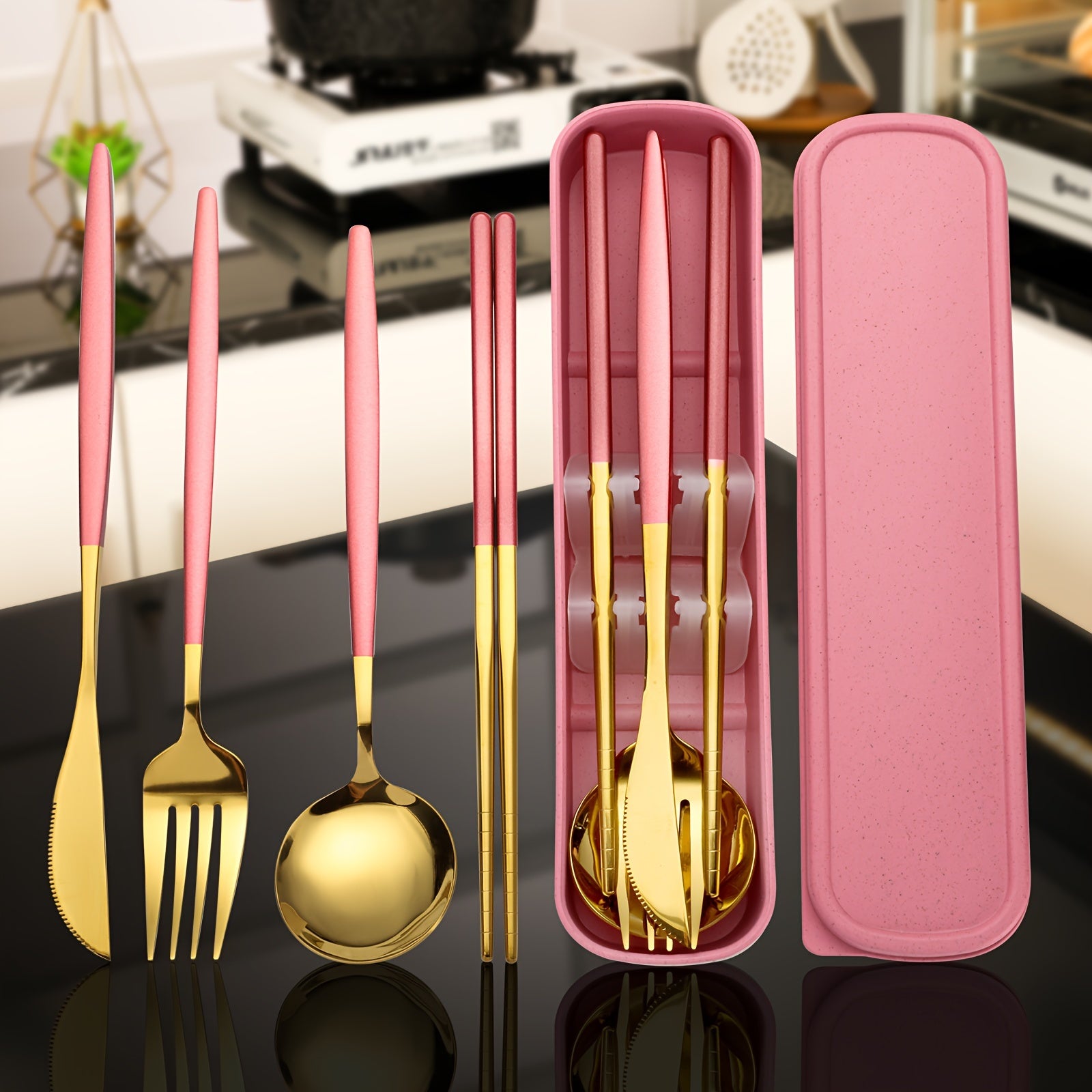 Stainless Steel Flatware Set 5-Piece Travel Utensil Set with Storage Box