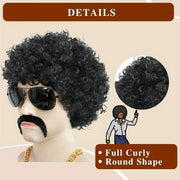 Short Black Fluffy Disco Afro Wig for Cosplay, Costume Parties, Men Women