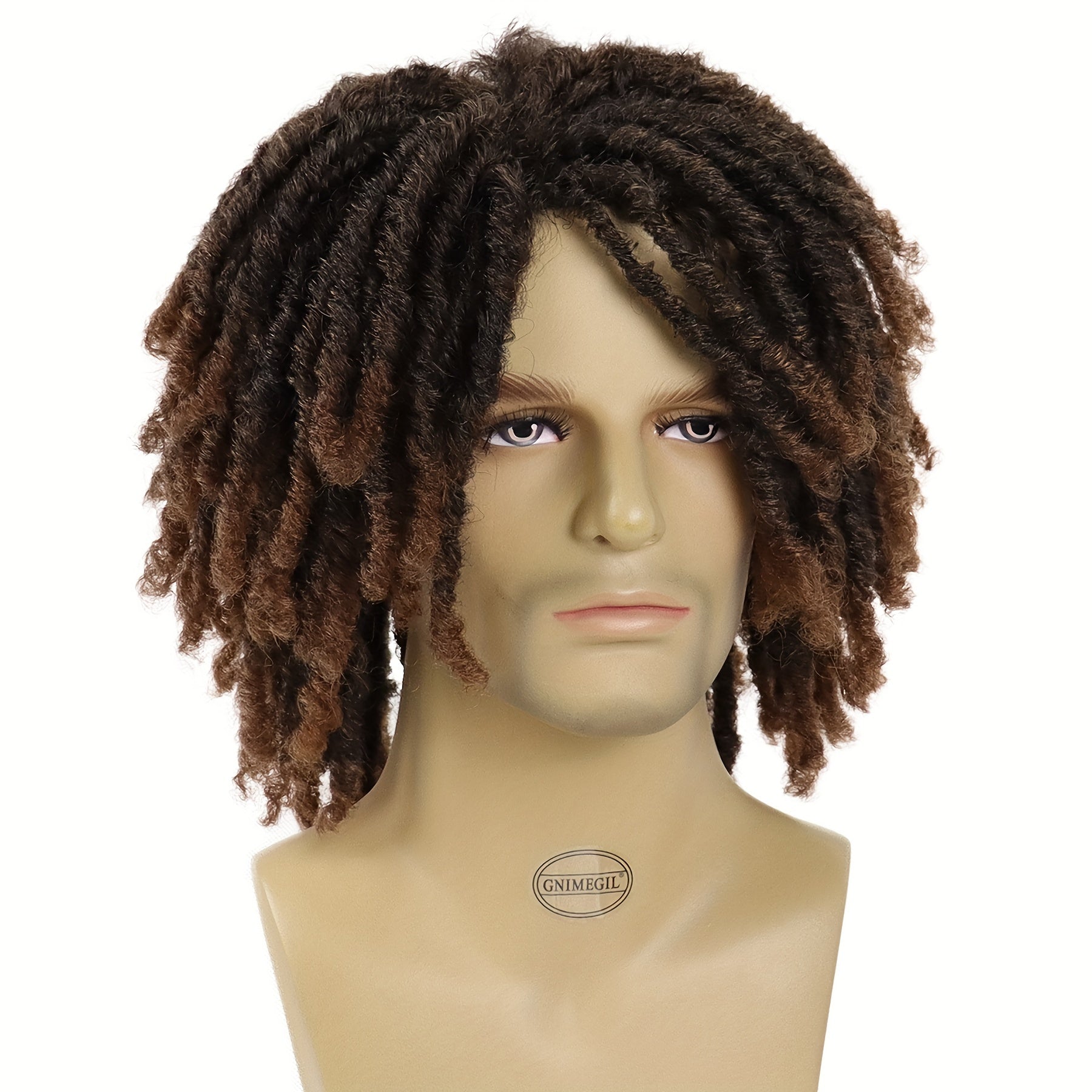 Stylish Ombre Brown Afro Bob Wig for Men Synthetic Dreadlocks Heat Resistant